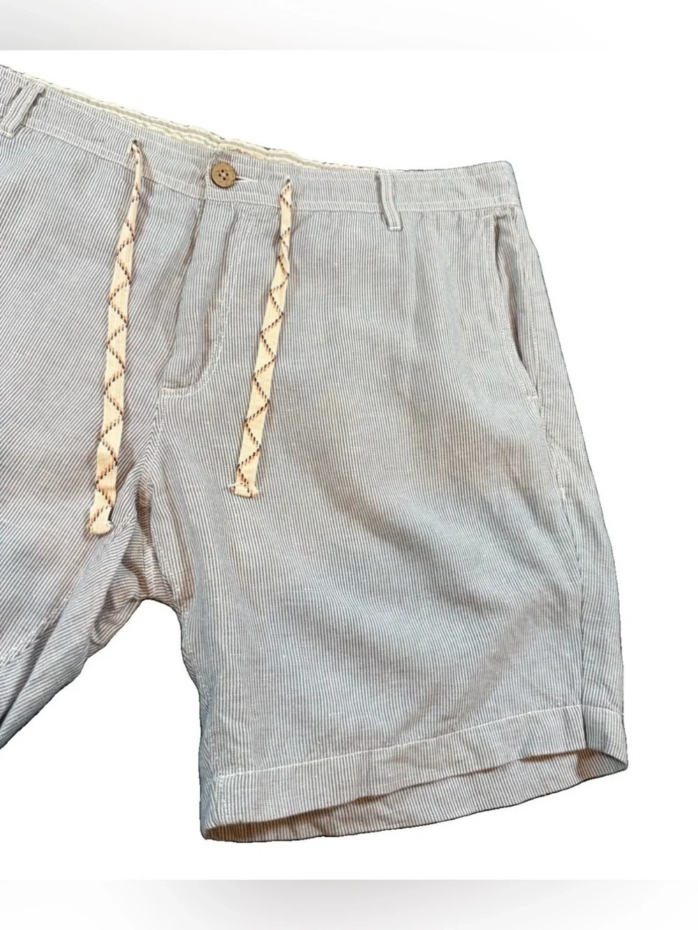 Faherty Brand Shorts Men’s Size 35 Blue White Stripe Linen Cotton Drawstring 9